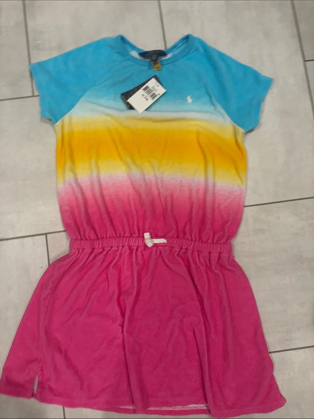 NWT Ralph Lauren Girls' Ombre Blue Yellow Pink Cotton cover up swim Dress XL 16